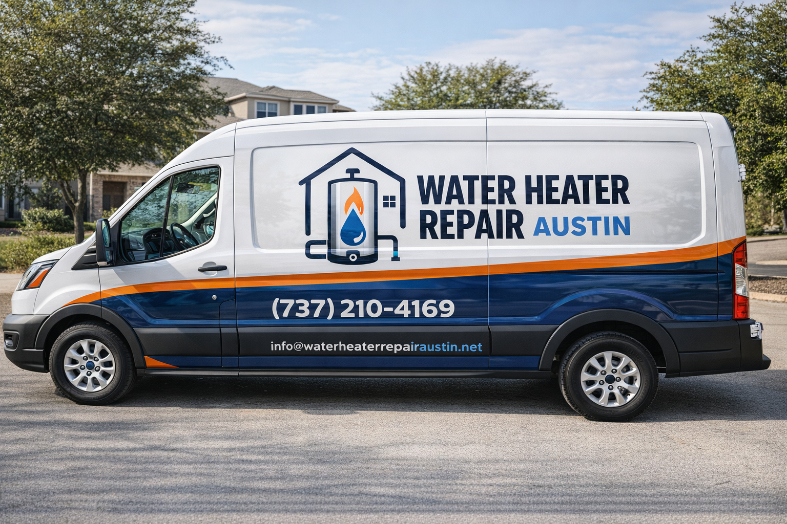 Water heater service technician helping an Austin homeowner